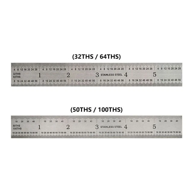 6-Inch Precision 16R Rigid Stainless-Steel Ruler - (1/50", 1/100", 1/32", 1/64")
