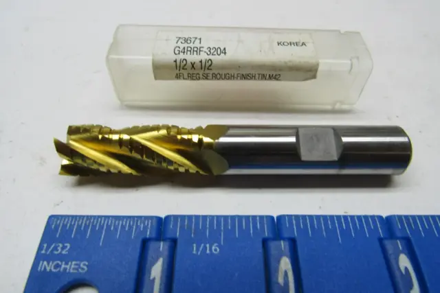 Yg 1/2" 4-Fl Center Cutting M42 Cobalt  Tin Coated Roughing End Mill