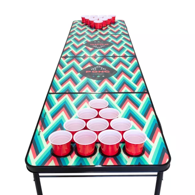 FOLDING BEER PONG TABLE - TRIPPY | Cup Holders Party Drinking Game 2.4m 3