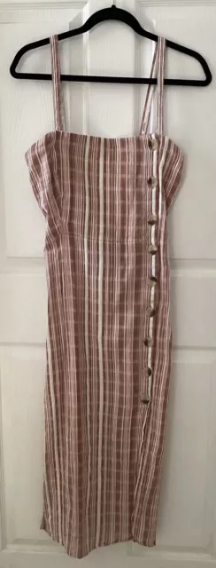 O’Neill Size L Button Down Striped Multicolor Midi Tank Dress Tie Waist EUC