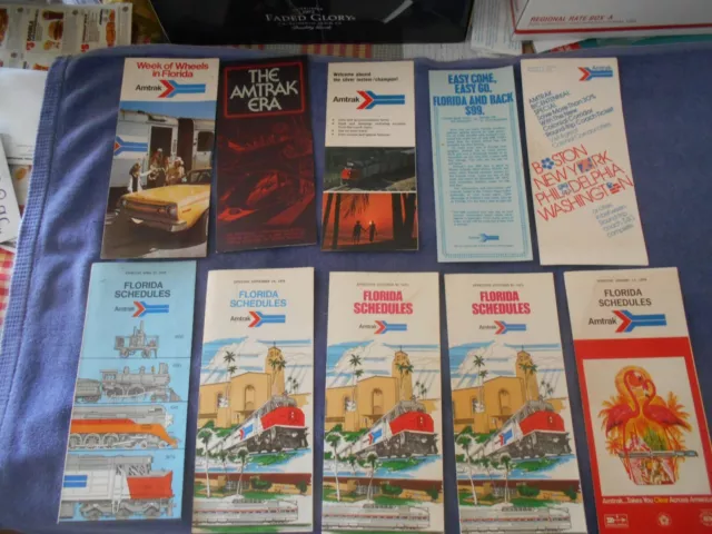 Lot Of 10 Vintage AMTRAK Railroad Schedules and Other Pamphlets