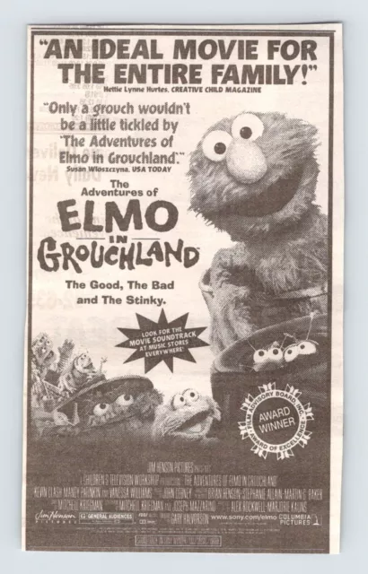 1999 ELMO IN GROUCHLAND MOVIE AD Vintage 3"X5" Newspaper Clipping 1990's M406