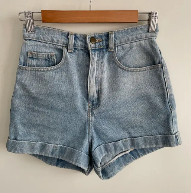 American Apparel Jeans Womens High Waist Denim Shorts Size 26 Cuffed Mid Blue
