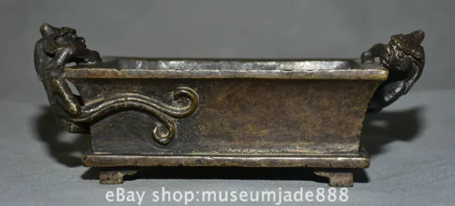 7.4 "  Marked Old Chinese Copper Dynasty Dragon Beast incense burner censer Ding