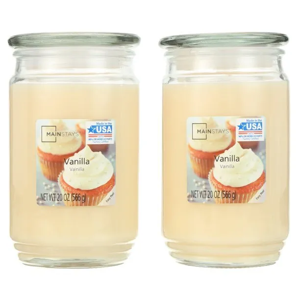 Vanilla Scented Single-Wick Large Glass Jar Candle, 20 oz., 2-Pack