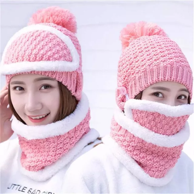 Protection Warm Neck Warmer Women Beanie Snow Ski Cap Hat Scarf Mask Set Winter