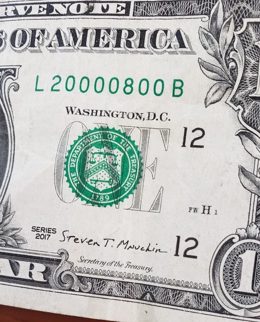 ( 6 Of A Kind ) $1 2017  Fancy Serial Number - 20000800