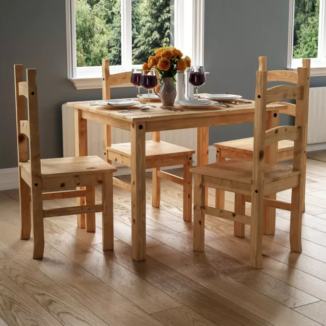 Corona Dining Table and Chairs Set 4 Seater Mexican Solid Pine Wax Furniture