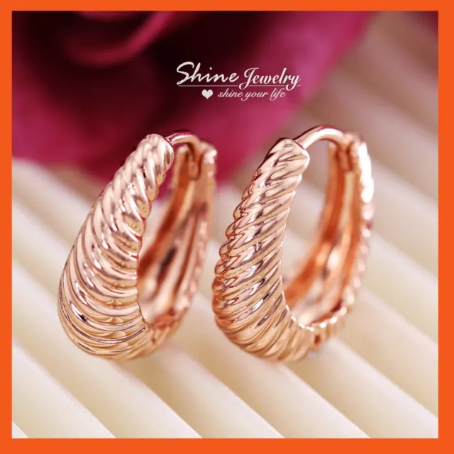 9Ct Plain Rose Gold Gf Ladies Girls Oval Hoop  Patterned Band Sleeper Earrings