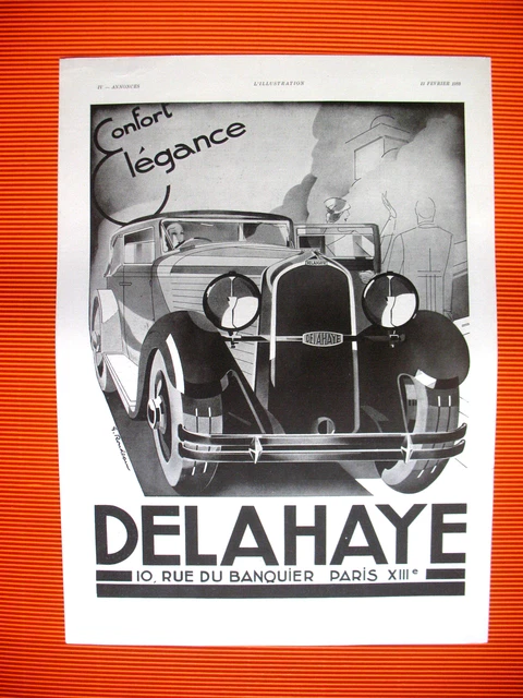 Publicite De Presse Delahaye Automobile Confort Illustration Rondeau Ad 1933