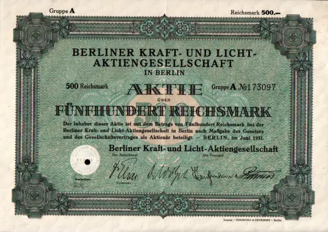 Berliner Kraft- und Licht-Aktiengesellschaft 1931 500 RM