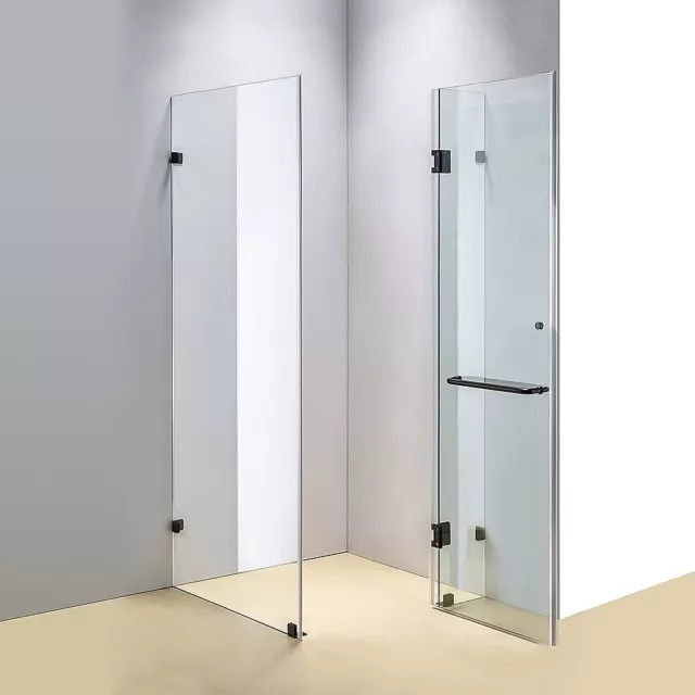 1200 x 700mm Frameless 10mm Safety Glass Shower Screen Rounded Black Hardware