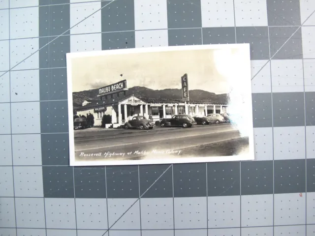 vtg 1940s RPPC postcard - Surfing Malibu Beach Cafe CA