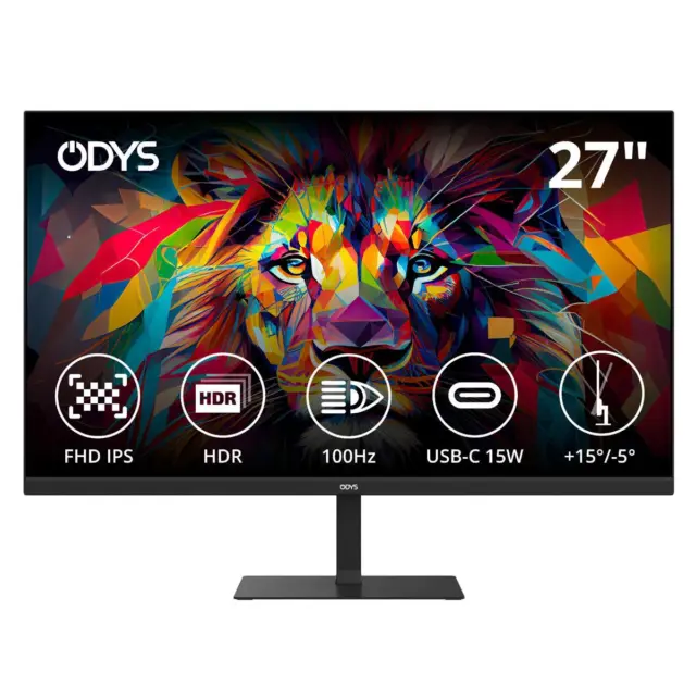 ODYS i27 Monitor 27 Zoll Office & Gaming Full-HD 100 Hz HDR IPS Panel HDMI 3,5mm