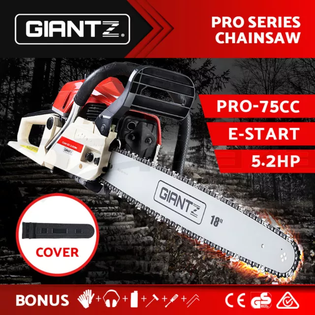 Giantz 75CC Petrol Chainsaw Commercial E-Start Pruning Chain Saw Tree Top Handle