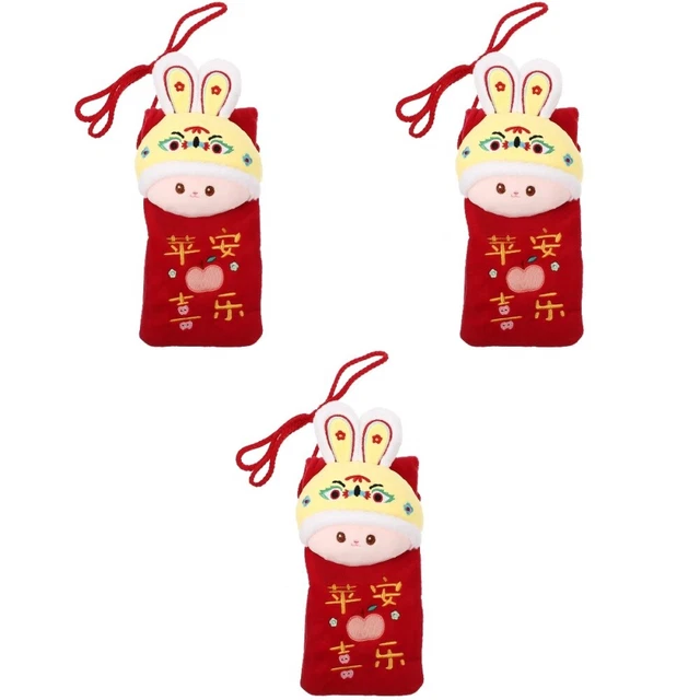 3 Pack Sac Bandoulière Peluche Lapin En Enveloppes Rouges Chinoises De L'argent