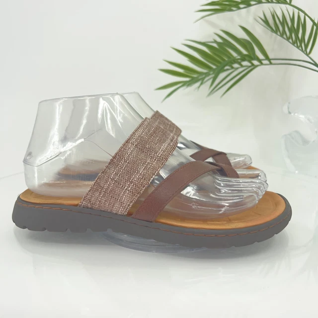 Born Women's Sandal Size 6 Brown Fabric Leather Thong Slide Flip Flop Strappy 3