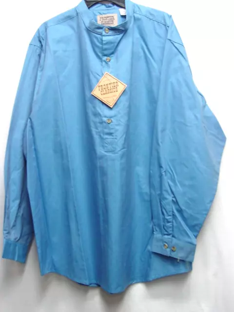 Frontier Classics Collarless BLUE 100% cotton shirt Runs Large 52 " chest