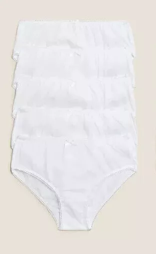 Mothercare Girls White Knickers 5 Pack Pants  Plain 100% Cotton Brief Underwear