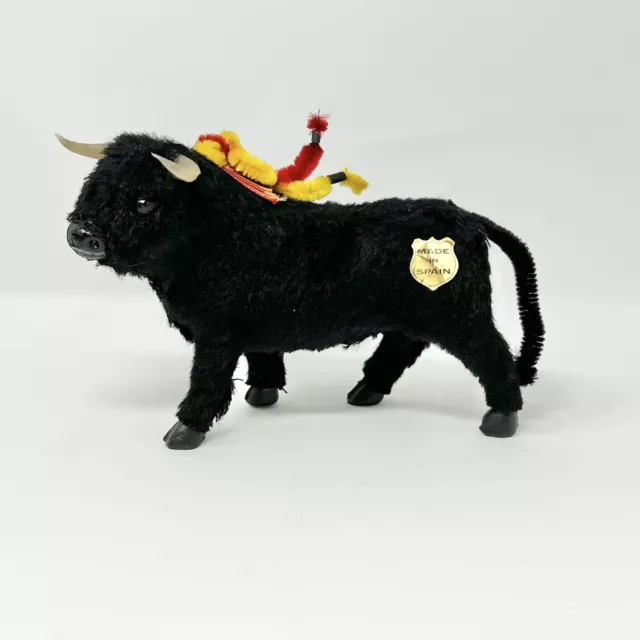Vintage  5" Souvenir Belmonte Made in Spain Fighting Bull Figure Label & Ribbon