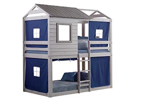 Deer Blind Bunk Loft Bed Tent, Twin/Twin, Light Grey/Blue