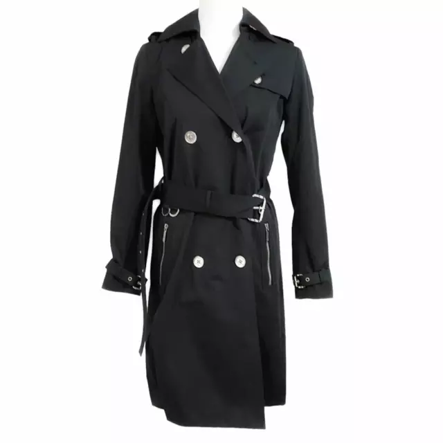 Nwot Michael Michael Kors Black Double Breasted Belted Trench Coat - Xs