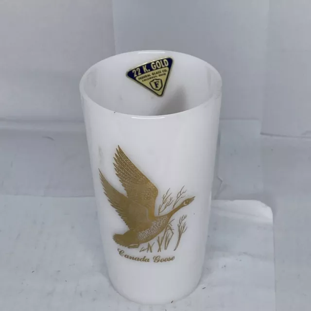 Vintage Federal Glass Co. 22kt Gold Milk Glass Canada Goose Tumbler New With Tag