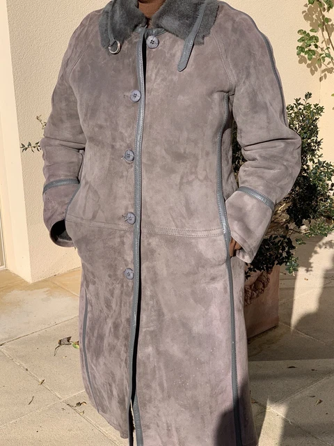 Manteau En Fourrure Mouton Retourné Avec Col En Renard écru - Taille 42 - Occasion En Super état