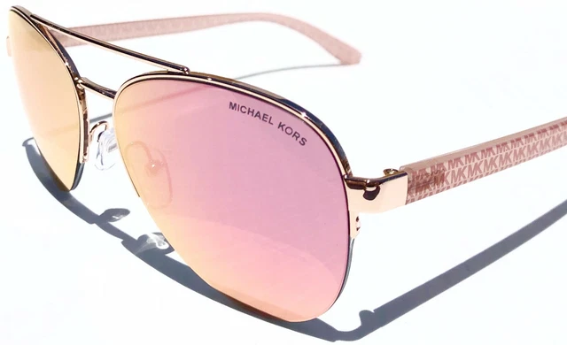 NEW MICHAEL KORS Barcelona Pink Rose Gold Mirror Aviator Womens