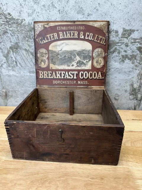 Rare Walter Baker Breakfast Cocoa Crate Early Dovetail Paper Label Dorchester Ma