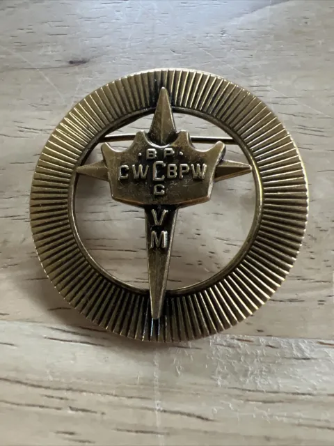 Vintage Round Metal CW C BPW BP C VM Cross/Crown Brooch Pin