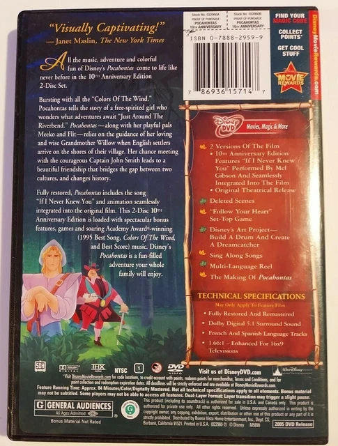 Pocahontas RARE DVD 2 Disc Walt Disney Indian Romance Musical Action John Smith 4