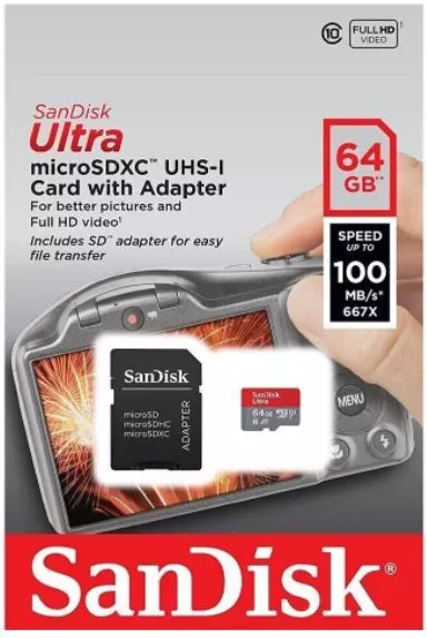 SanDisk Ultra Micro Carte SD Carte Mémoire 32GB 64GB 128GB + Adaptateur