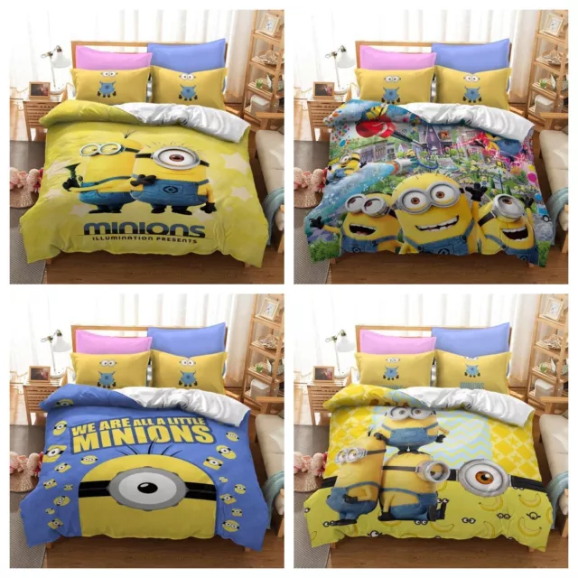 Kids 3D The Minions Bedding Set Duvet Cover Quilt Cover Pillowcase Single Double