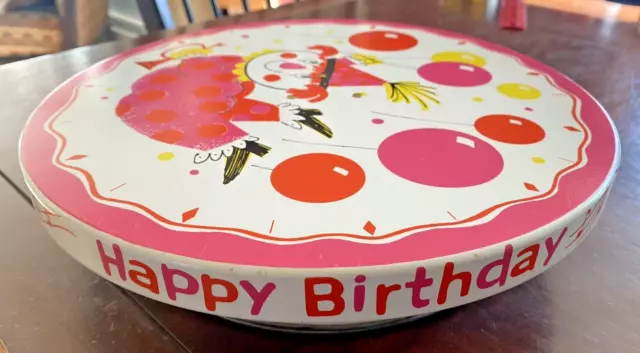 1964 Fabcraft Rotating Musical Cake Plate Clown Happy Birthday tin Litho Works