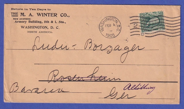 USA 1905 Letter with Mi.-No. 138 by WASHINGTON D.C. to ALTÖTTING