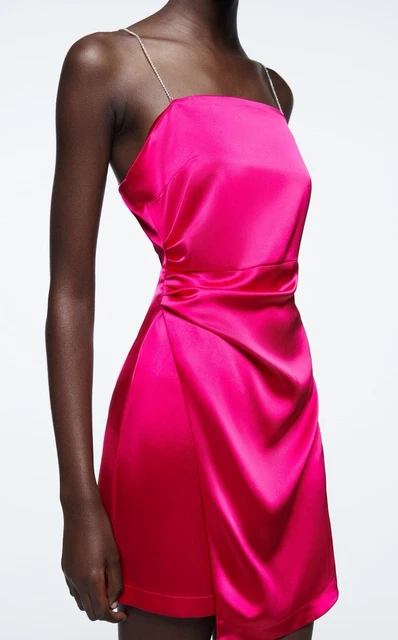 Zara Pink Satin Dress Size Small Tie Front Mini Bnwt £26.00 - Picclick Uk