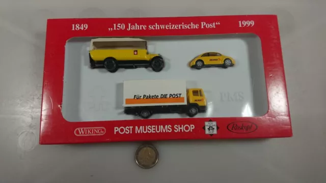 FV147 WIKING 1:87 Set WM PTT Post Schweiz MB 814 VW Beetle Käfer Bus Alpentourer