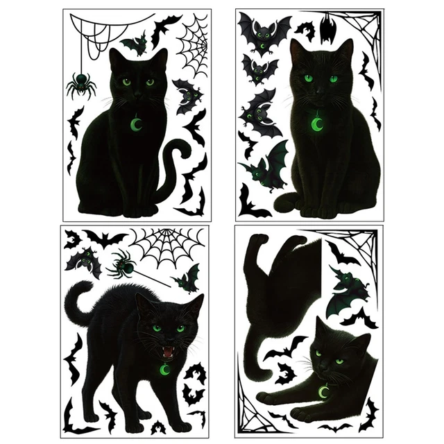 Scary Halloween Spooky Fenêtre En Verre Chat Noir Autocollants Stickers