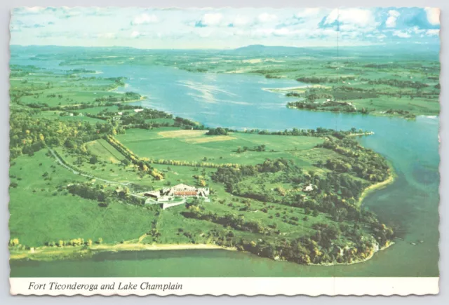 Fort Ticonderoga New York~Aerial View & Lake Champlain~Continental Postcard