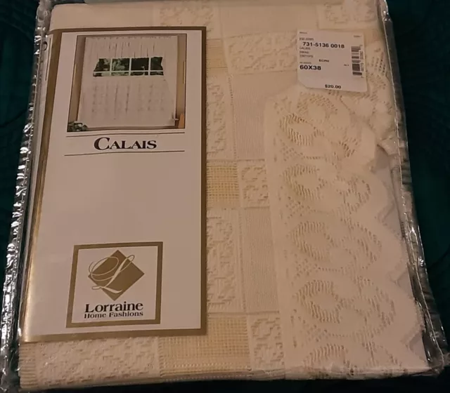 Lorraine Home Fashions Calais Jacquard Woven Lace Swag Pair 60" x 38"  Ecru -New