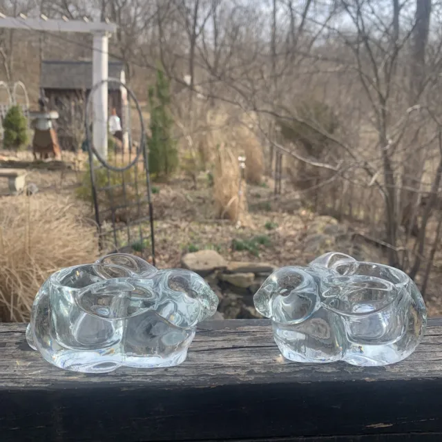Set of 2 Indiana Glass Bunny Rabbit Votive Tealite Candle Holder Clear Easter🐰