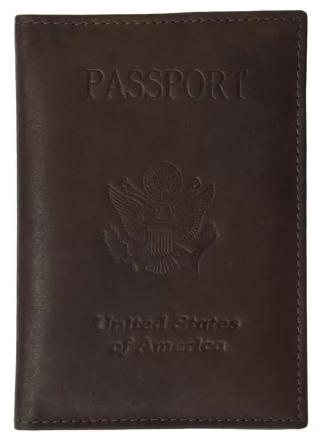 NEW BROWN Leather Embossed US PASSPORT COVER Organizer Travel Wallet ID Holder