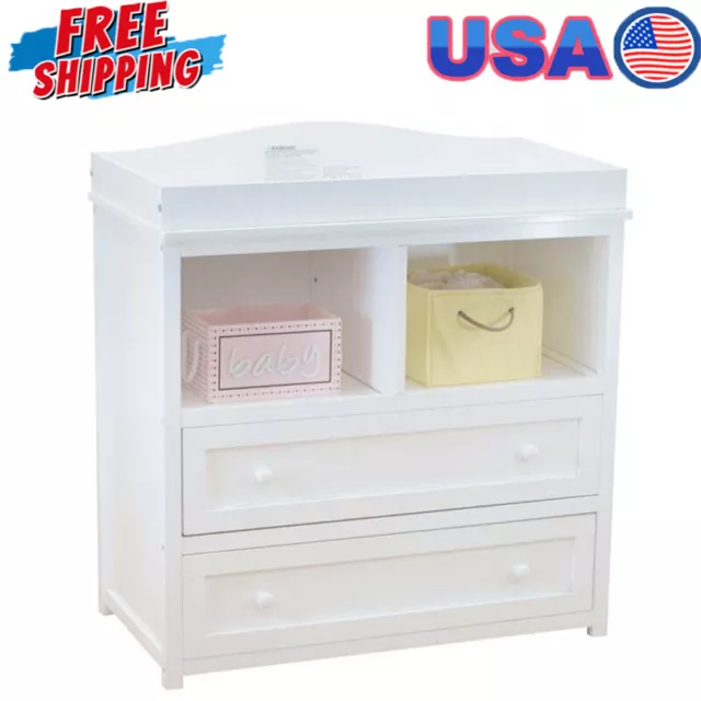 2-Drawer Changing Table Dressers Storage 2 Cubbies Nightstand Bedroom Organizer