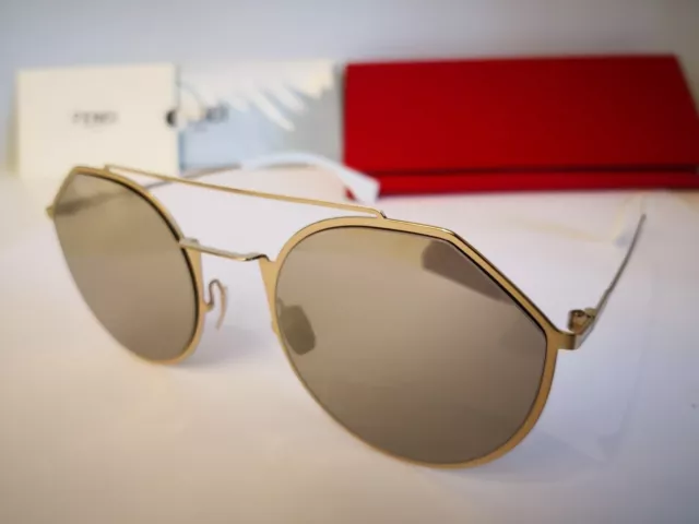 RARE Genuine FENDI EYELINE Gold Mirror Aviator Shield Sunglasses FF 0193/S  001K1