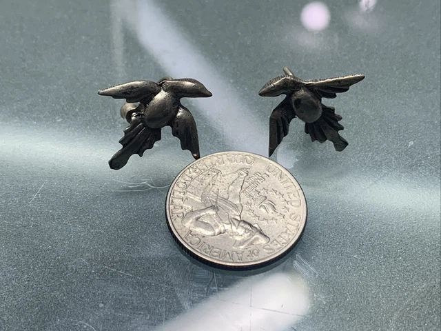 Vintage Sterling Silver 925 ANTIQUE MOLDED ARCHITECTURAL FLYING BIRD Earring 4