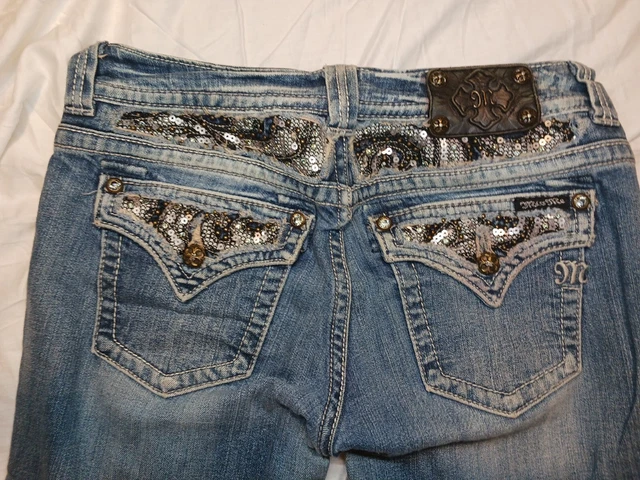 Miss Me Embellished Stretch Jeans Sz 29x31 Easy Boot Sequins Rhinestones READ ! Miss Me Embellished Stretch Jeans Sz 29x31 Easy Boot Sequins Rhinestones READ !