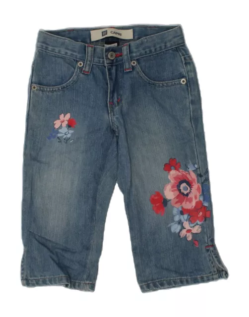 GAP Girls Capri Jeans 3-4 Years W20 L11  Blue Floral Cotton AS72