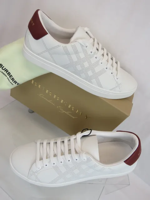 Nib Burberry Albert White Leather Perforated Check Red Logo Sneakers 9 Us 42 3
