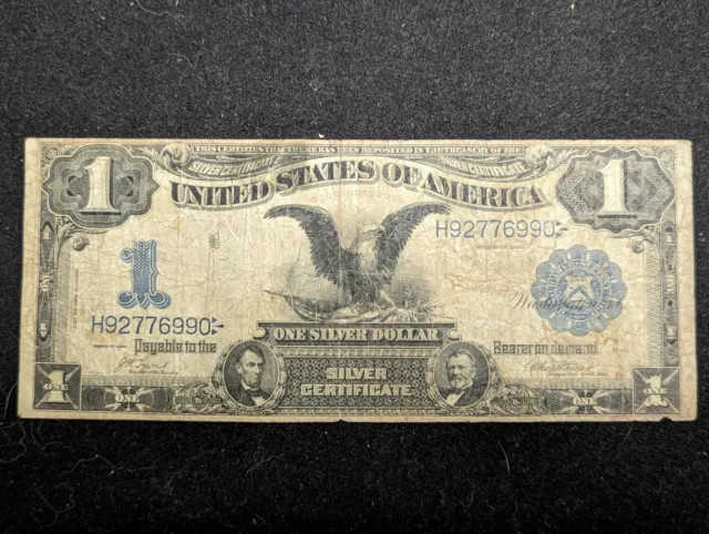 1899 $1 Dollar Silver Certificate, BLACK EAGLE Banknote, Large Size US Notes